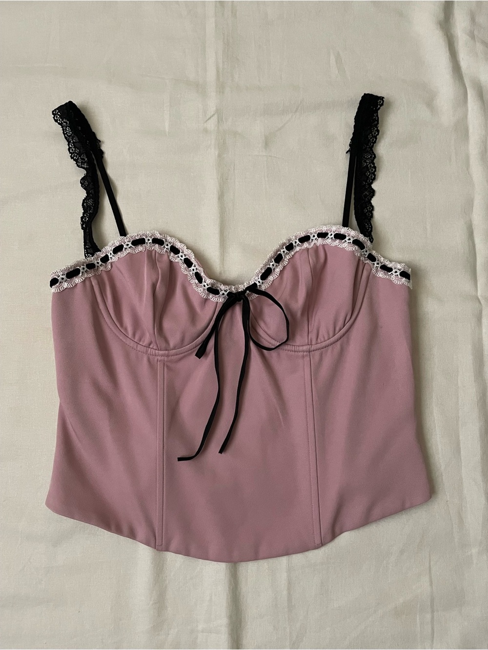 Cotton Candy La Pink Lace-Trim Bustier Top with Black Ribbon